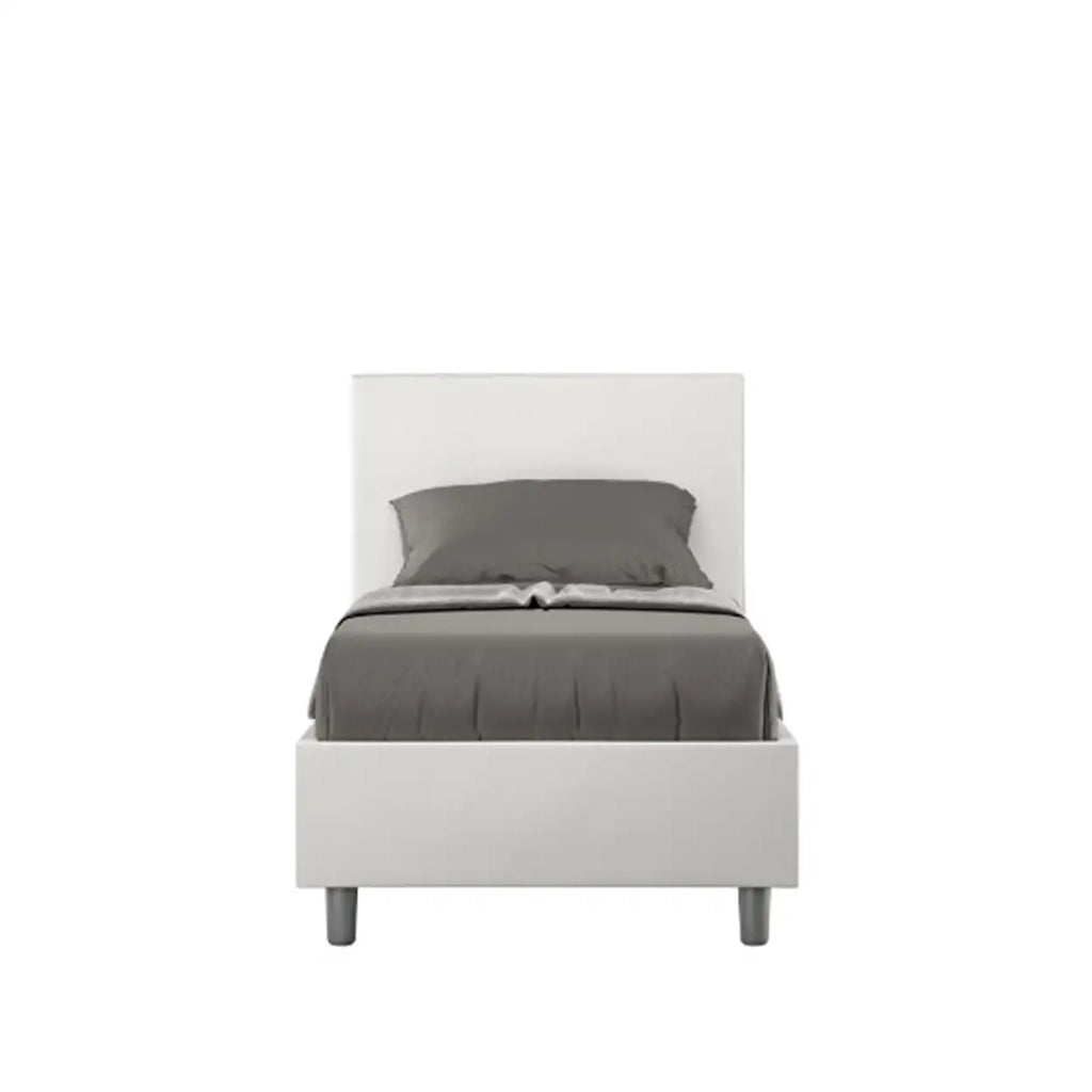 Letto singolo con rete imbottito 80x200 similpelle bianco Adele