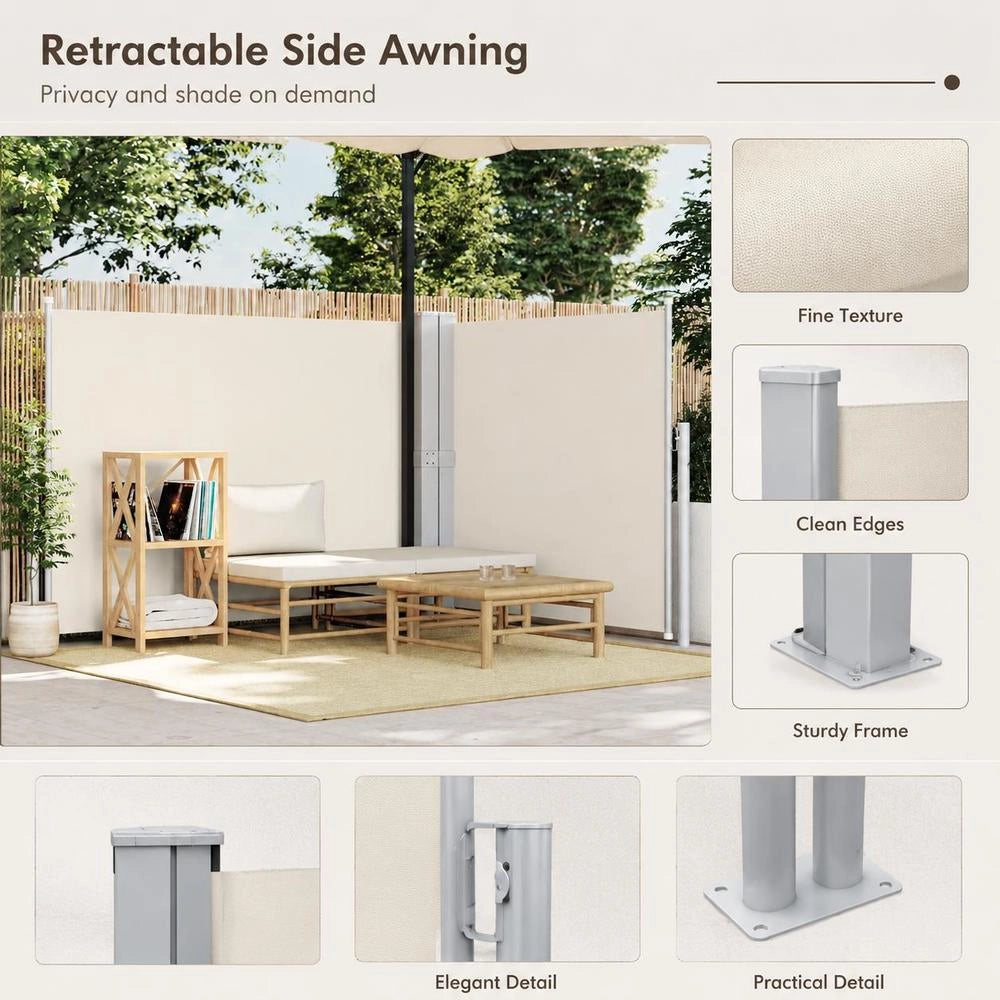 Extendable Side Awning, Cream, 140 X 600 Cm