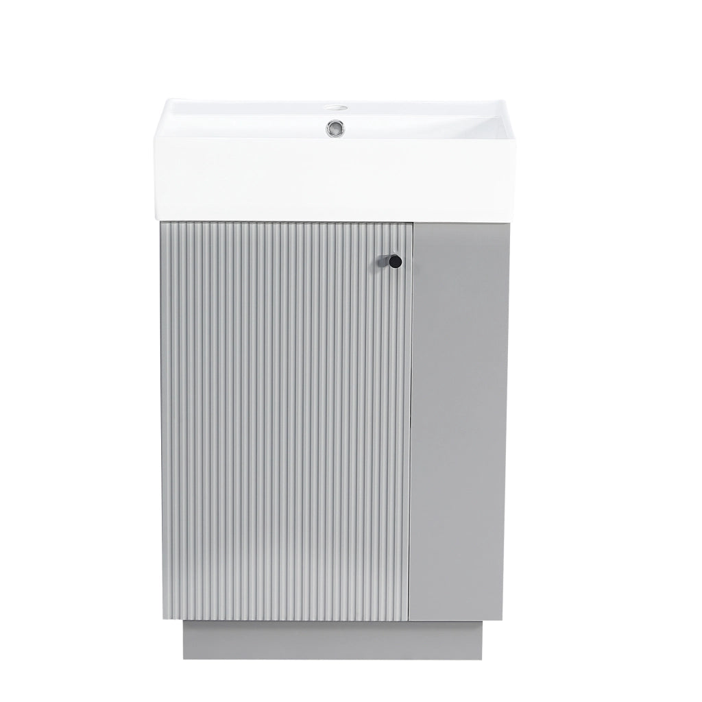 Mobile sotto lavabo 55 cm con lavabo in ceramica, porta carta igienica removibile, finitura grigio MDF, soft-close