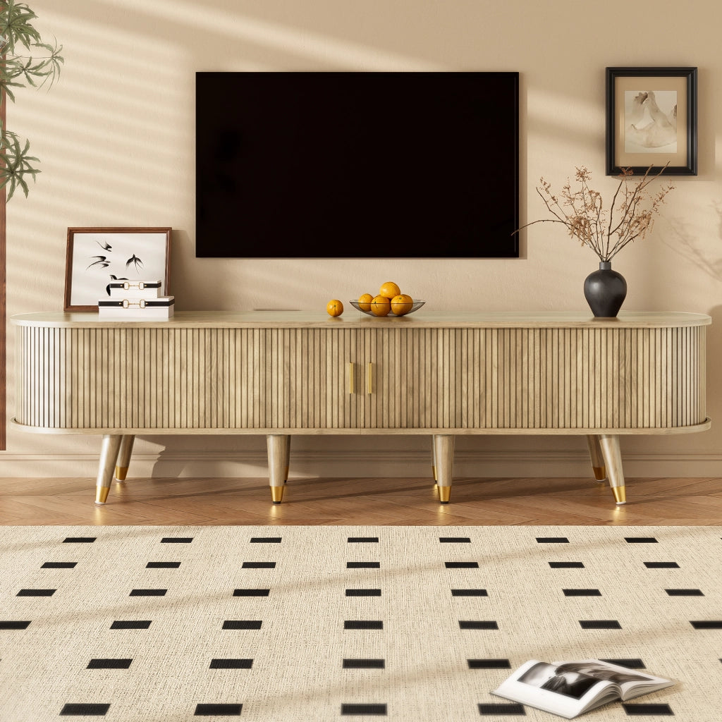 Mobile TV con 2 Ante Scorrevoli; 2 Cassetti e Vani a Giorno; Stile Naturale; 175??38??45 cm; in MDF; Rovere