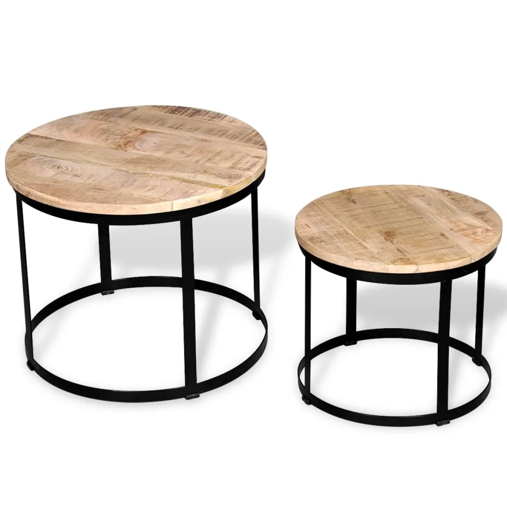 2 Pz Tavolini da CaffÃ¨ Tondi in Legno Grezzo di Mango 40cm/50cm cod mxl 9162