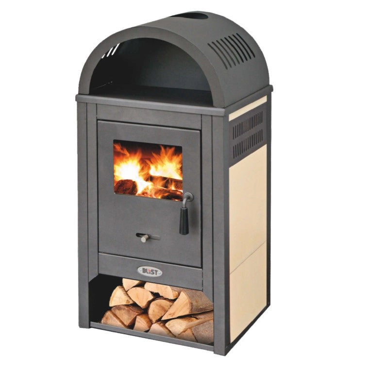 Stufa a legna con vano portalegna blist vienna potenza termica 8-10 kw colore beige