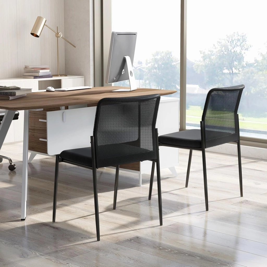 Set di 2 Sedie da Conferenza, Sedia da Ufficio con Schienale Ergonomico in Rete, Seduta Imbottita, Sedie per Sala d'Attesa, Ufficio, Portata 150 kg, 63 x 52 x 84 cm