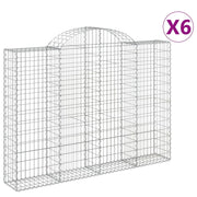 Cestini gabbioni recinzione a gabbia muro di contenimento ad arco 6 pezzi 200 x 30 x 140/160 cm ferro zincato argento 02_0040983