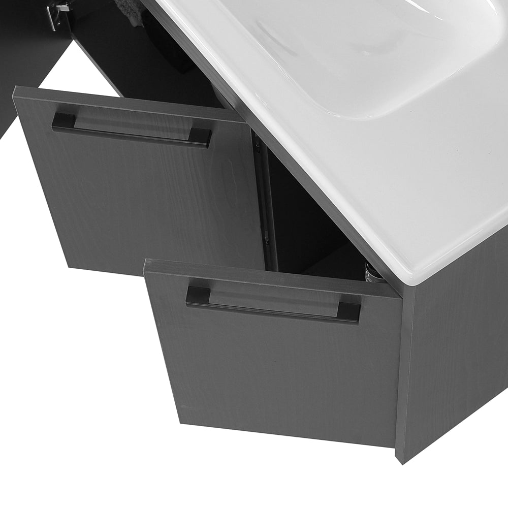 Mobile bagno sospeso 80 cm grigio effetto legno con armadietto a specchio Sofia