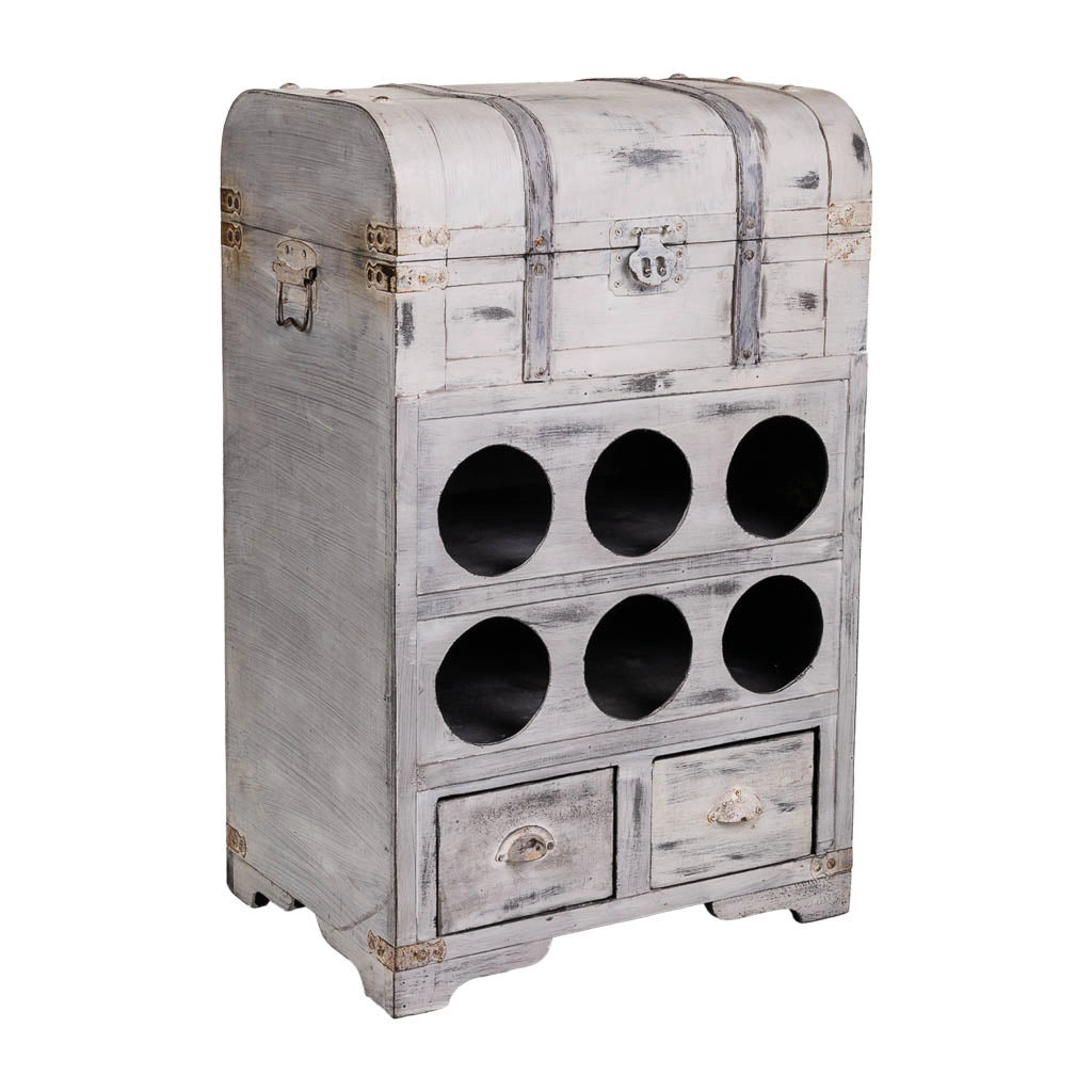 Baule portabottiglie in legno grigio 41x30x64h