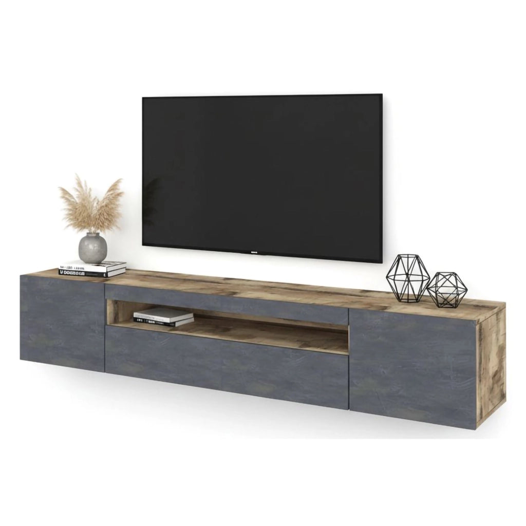 Amore, Mobile Porta tv 2 Ripiani Made in Italy, 200x40x37h cm Marrone Acero