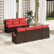 Set di divani con cuscino 8 pcs Marrone e Rosso polyrattan