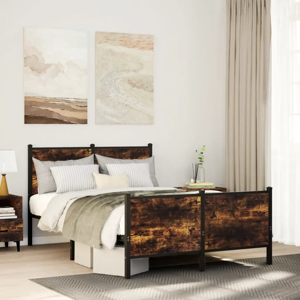 Letto matrimoniale | Letto per adulti | Giroletto senza Materaso in Metallo Rovere Fumo 120x200 cm