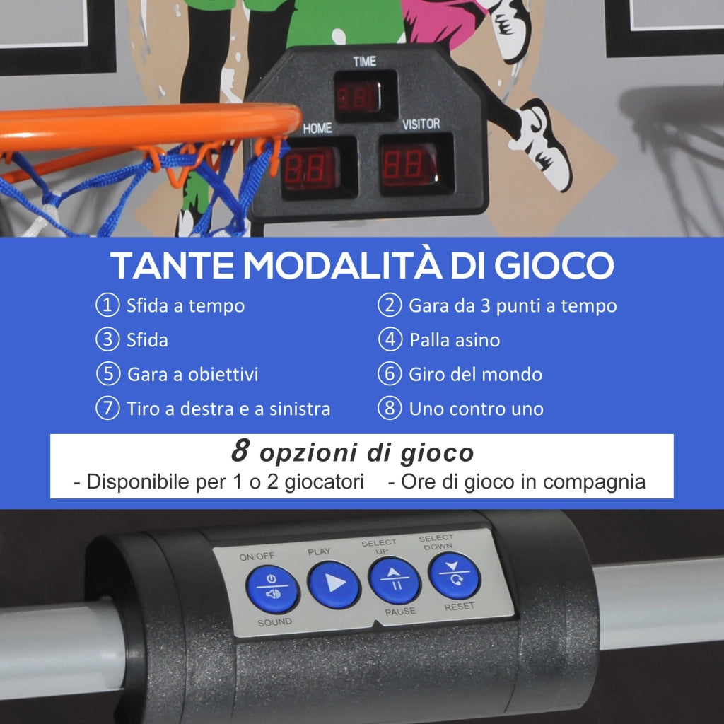Canestri Basket con Tabellone LED 205x110x205 cm 4 Palloni e 8 Modalità di Gioco Bianco e Nero
