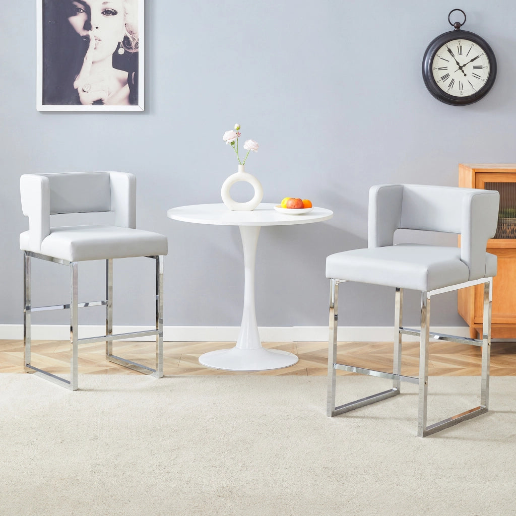 Sgabello da bar con seduta imbottita in PU e gambe in metallo, design nordico, facile da pulire, grigio chiaro 61 × 60,5 × 54 cm