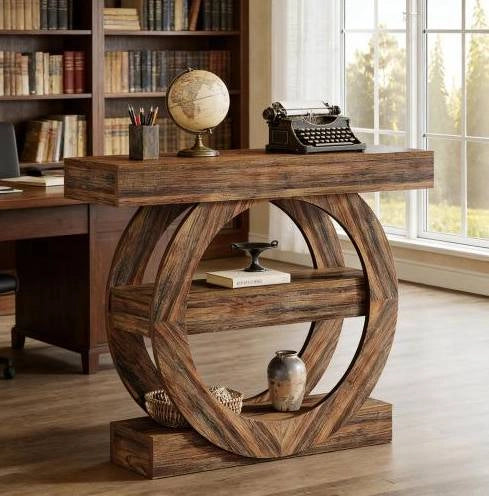 Tavolo consolle rustico a 3 ripiani 105 x 30 x 85 cm marrone