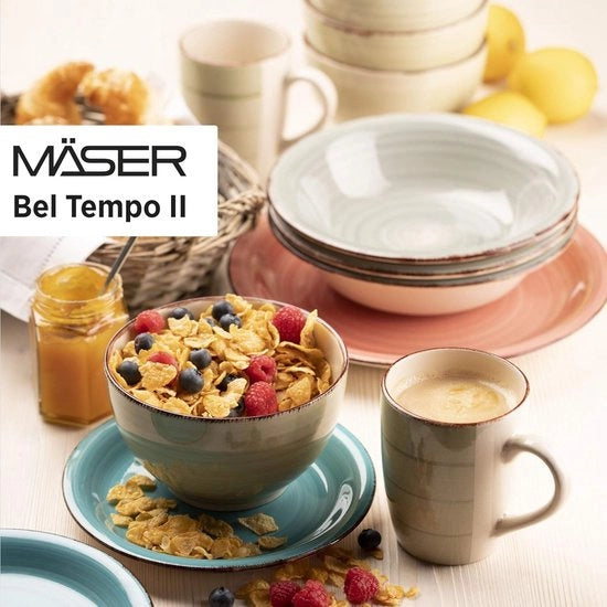 Servizio da 6 persone in ceramica a mano, 30 pezzi, azzurro, a mano.