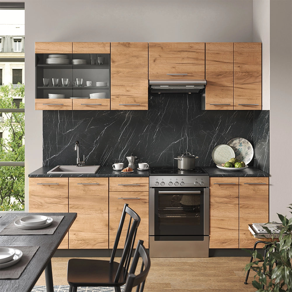 Vicco Cucina componibile Quercia dorata/antracite 240 cm senza piano di lavoro