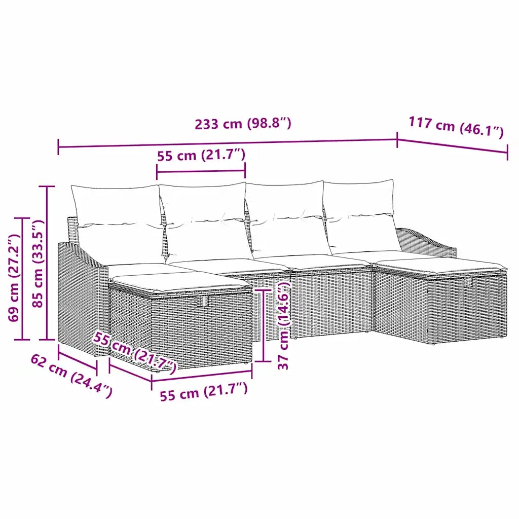 Set Divano da Giardino con cuscino 6 pcs polyrattan 3359321
