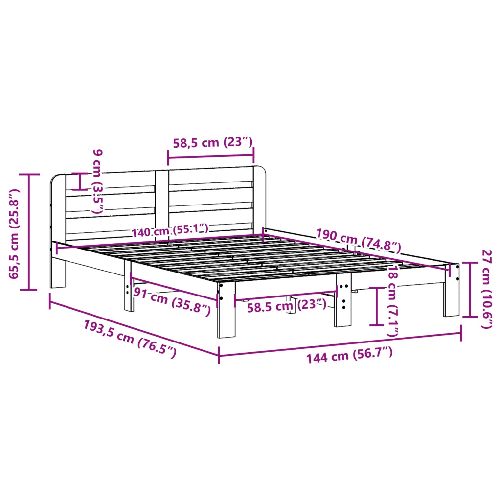Letto senza Materasso Bianco 140x190 cm Legno Massello di Pino