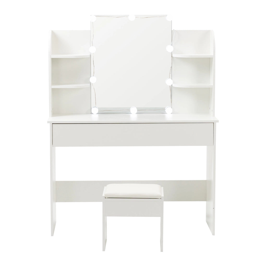 Scrivania Toeletta con Specchio LED e Sgabello ¨C MINIMAL ¨C Bianco