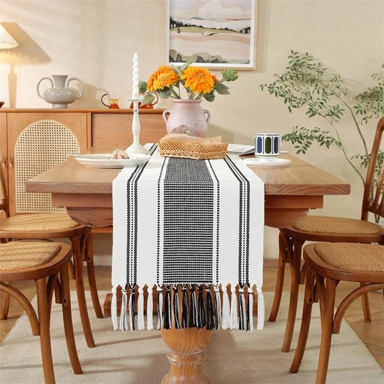 Tavolo di stoffa in cotone e lino con pennelli - 35x305cm Tavolo di stoffa semplice e ruvido - Tavolo da ogni giorno - Leggero e duraturo - Lavabile - Ideale per feste rurali, esterno, matrimoni, festività
