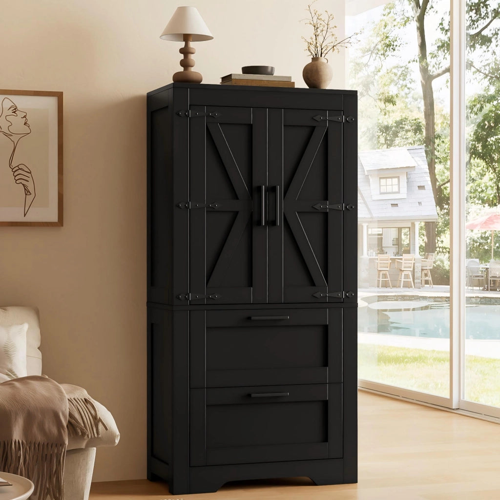 Credenza con 2 cassetti e ripiani regolabili - per cucina e soggiorno - in MDF - 60x30x128 cm - nero