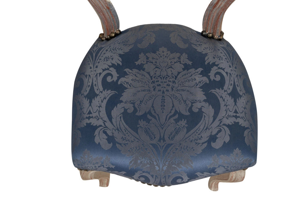 Biscottini Sedia poltroncina stile francese Luigi XVI in legno massello di faggio finitura argento e blu