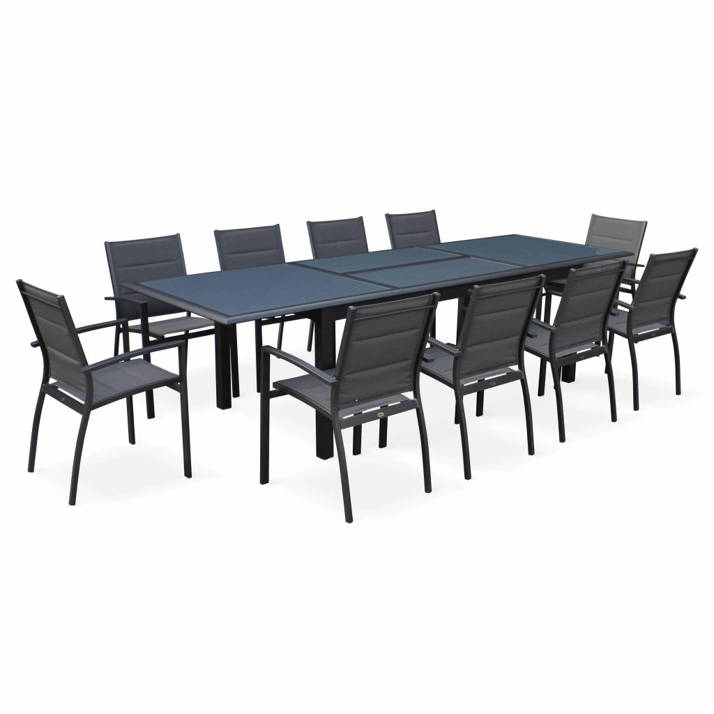 Set tavolo da giardino allungabile in alluminio con 8 sedie, antracite