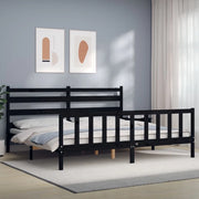 Giroletto con Testiera-Struttura Letto con testiera Nero 200x200 cm in Legno Massello 815980