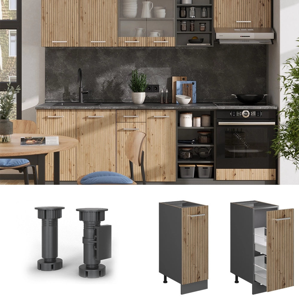 Armadio cucina dispensa alto R-Line Rovere artigianale/Antracite 30 cm PL Marmo Vicco