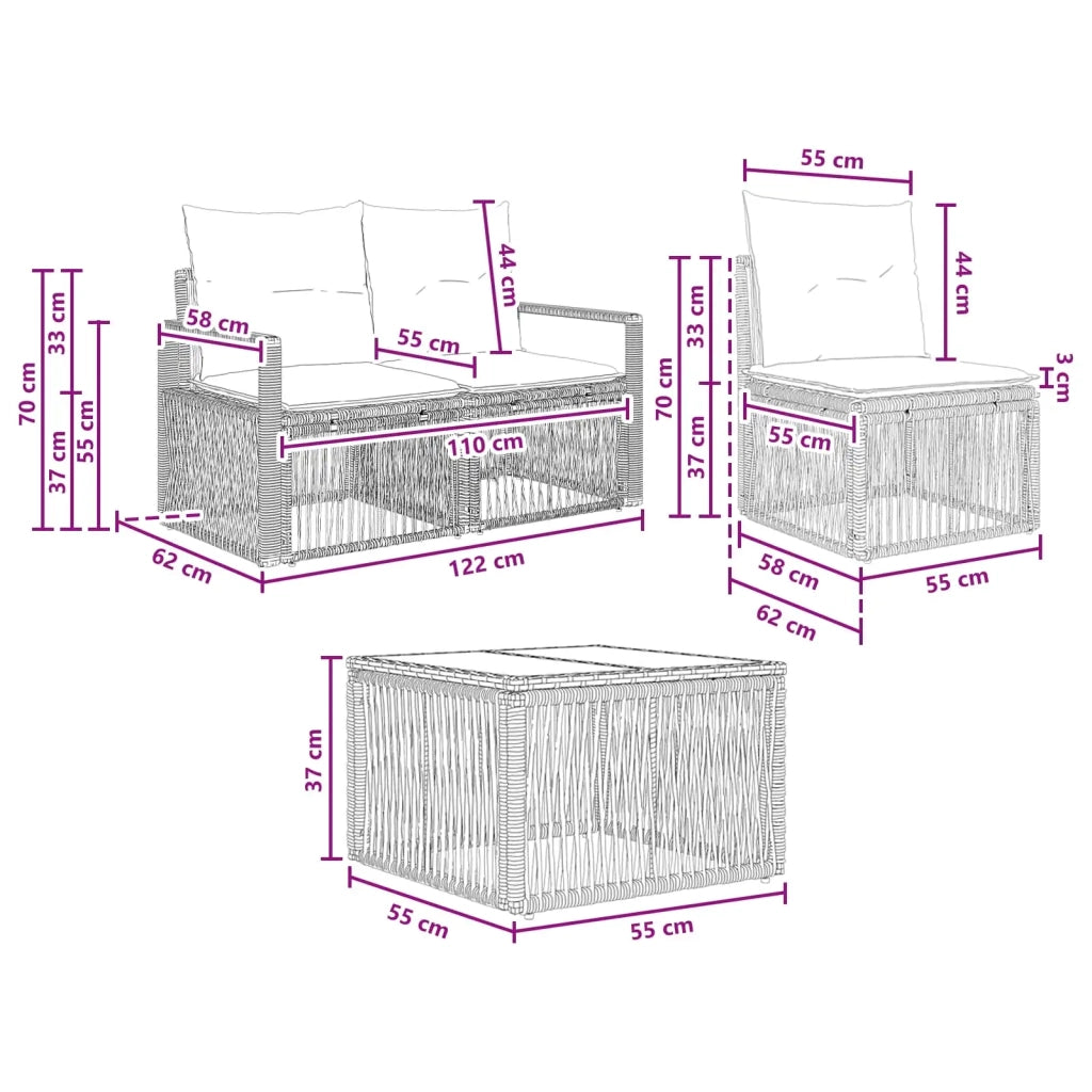 Set Divano da Giardino 7 pz Nero polyrattan 3435643