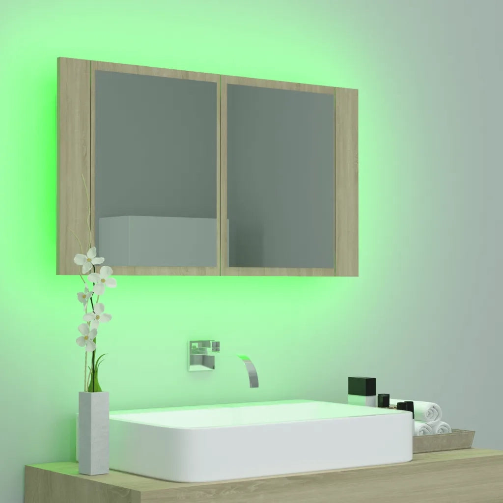 Armadietto a Specchio | Armadio da bagno con Luci LED Rovere Sonoma in Acrilico