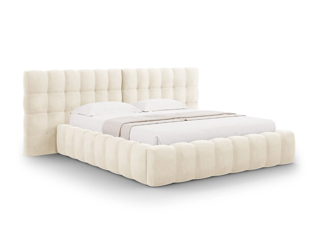 Cosmopolitan Design - Letto a cassettone con testiera doppia "Bali" 140x200cm in velluto beige chiaro 