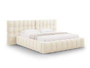 Cosmopolitan Design - Letto a cassettone con testiera doppia "Bali" 140x200cm in velluto beige chiaro 