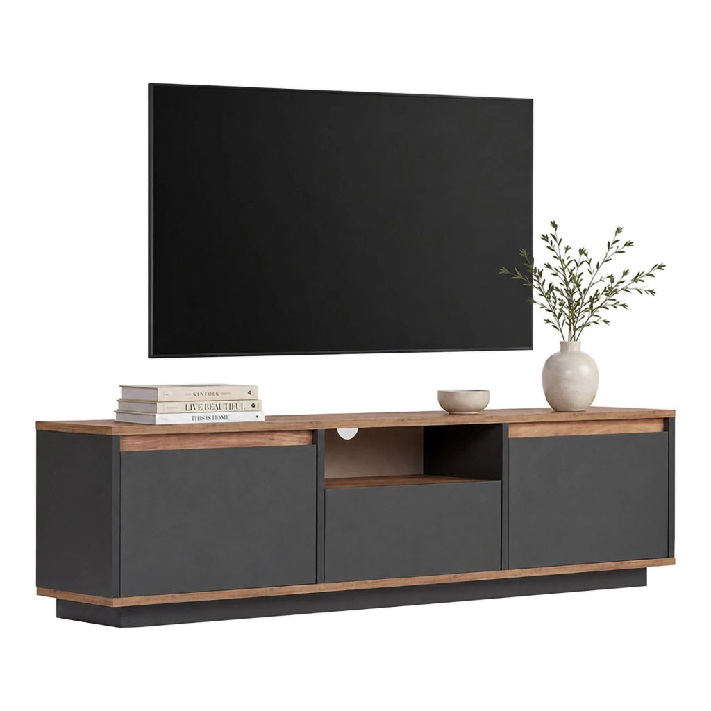 Morrigan, Mobile Porta tv un Ripiano, 160x30x42h cm Nero Antracite
