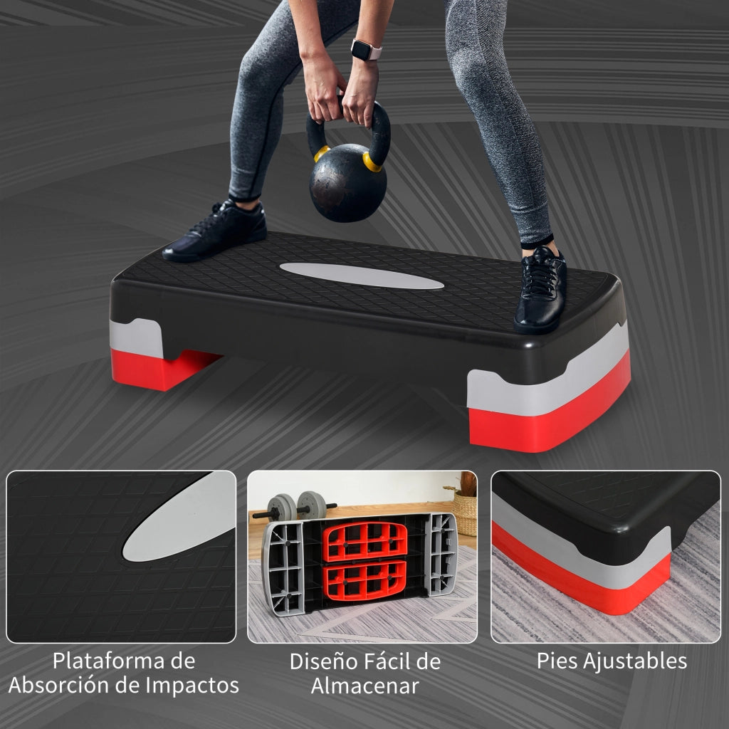 Step Aerobico Regolabile ¨C Xylo ¨C 2 Livelli 10/15 cm Antiscivolo Nero Rosso 68x29x15 cm
