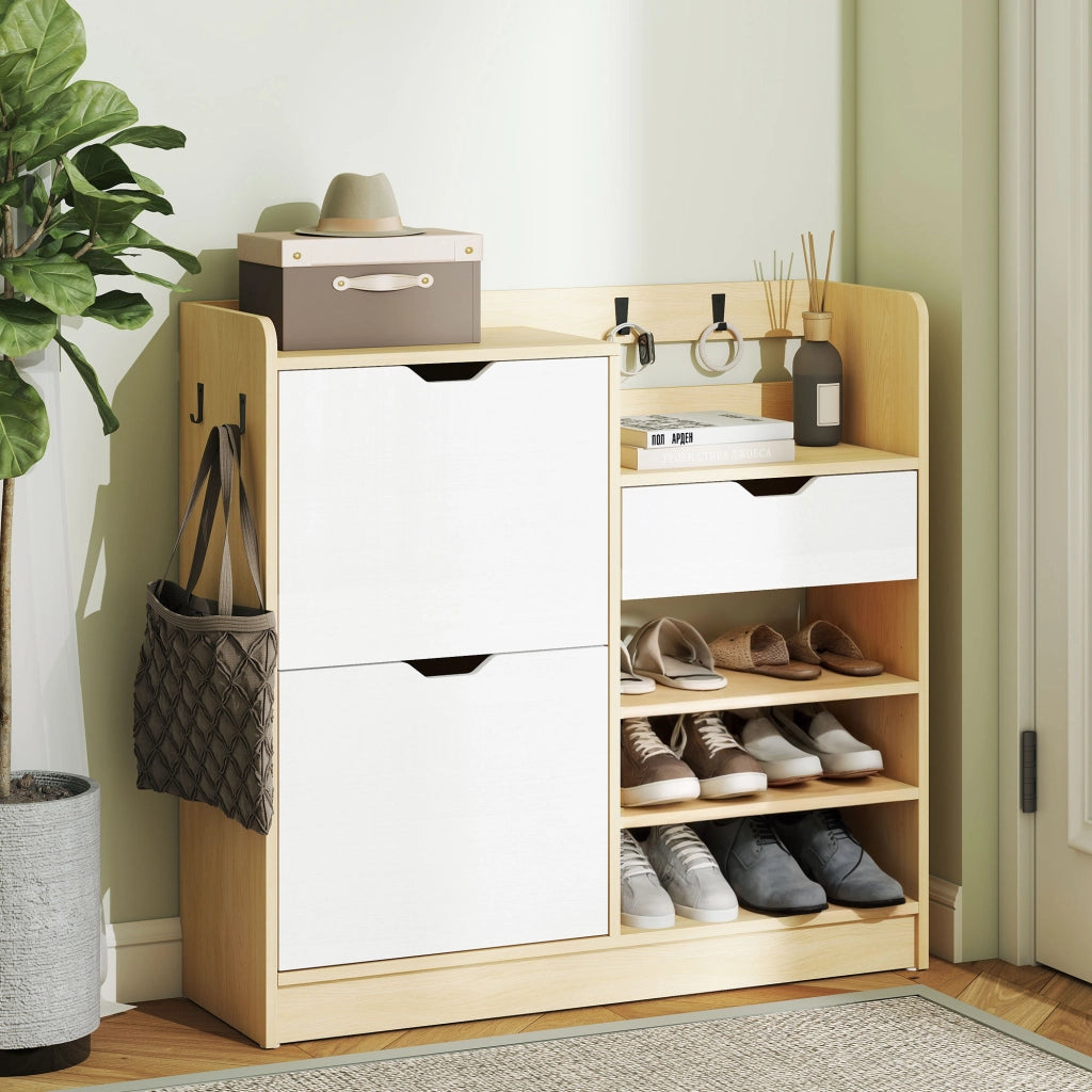 Scarpiera con cassetto e appendiabiti ¨C Minimal ¨C legno multistrato bianco 80x30x90