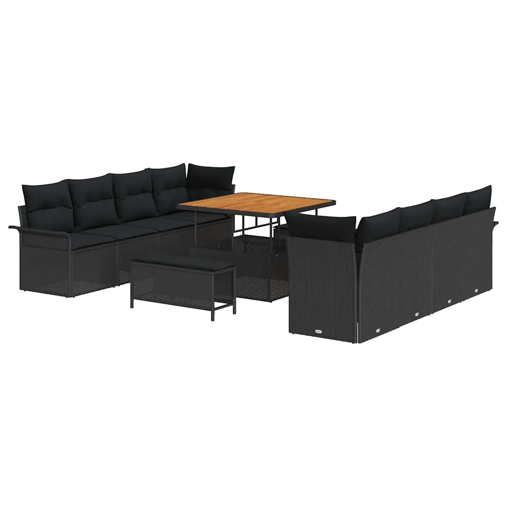 Set Divano da Giardino con cuscino 11 pcs Nero polyrattan