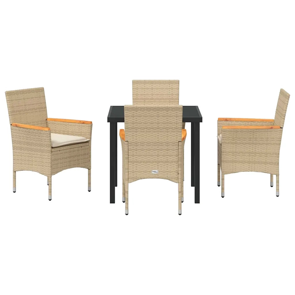 Set da Pranzo per Giardino con cuscino 5 pcs Beige polyrattan