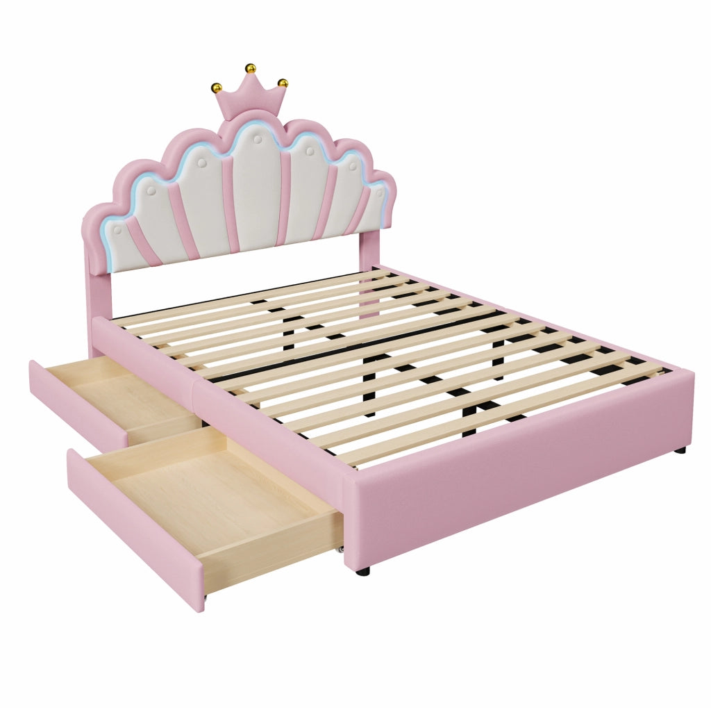 Letto imbottito 140x200 cm; testiera regolabile e 2 cassetti; PU rosa (Senza materasso)