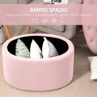 Pouf Contenitore Ovale Imbottito e Trapuntato in Velluto, 71x52x42cm, Rosa