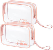 Set di contenitori trasparenti per bagno, 2-pack contenitori trasparenti per cosmetici, sacchi di plastica trasparenti resistenti all'acqua, contenitori per bagno TSA autorizzati, per famiglie, uomini e donne