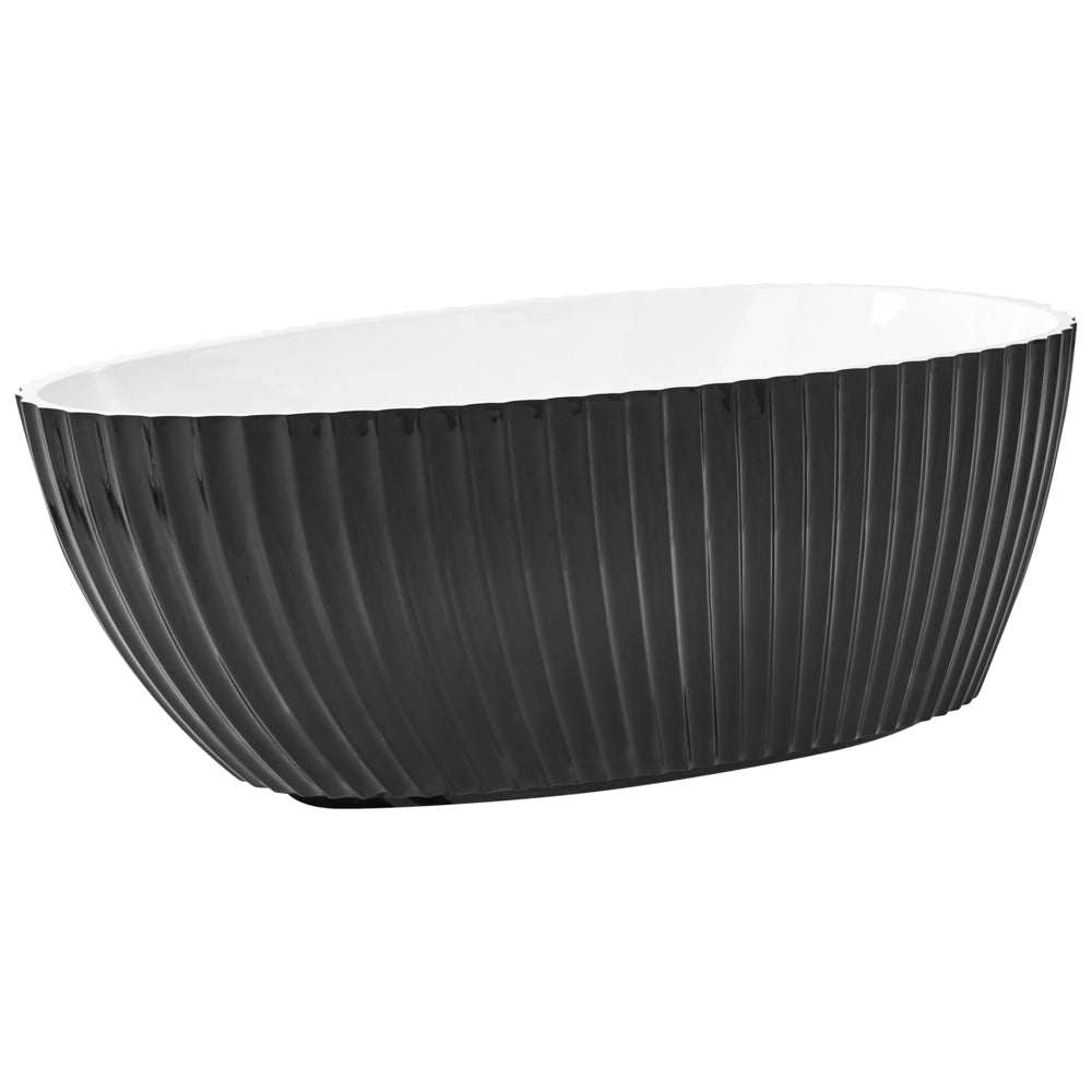 Vasca da bagno ovale moderna freestanding 170 x 78 cm in acrilico finitura scanalata nero lucido da bagno TEFE