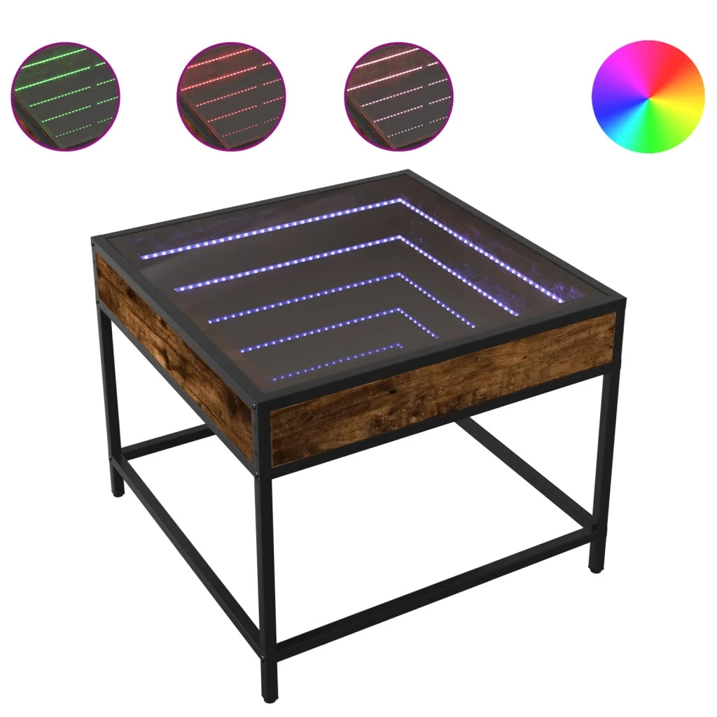 vidaXL Tavolino da Salotto con LED Infinity Rovere Fumo 50x50x41 cm