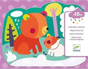 Colori magici Nascosto nel bosco, Disegni da colorare con pennarello ad acqua,Djeco,Eta +18 mesi