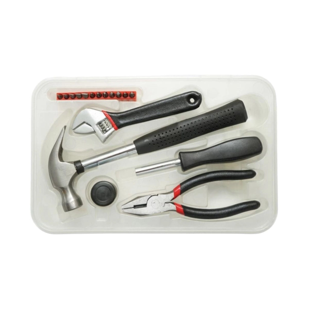 Kit di attrezzi e utensili combinati con martello, pinze, chiave regolabile, cacciavite e punte, 17 pezzi