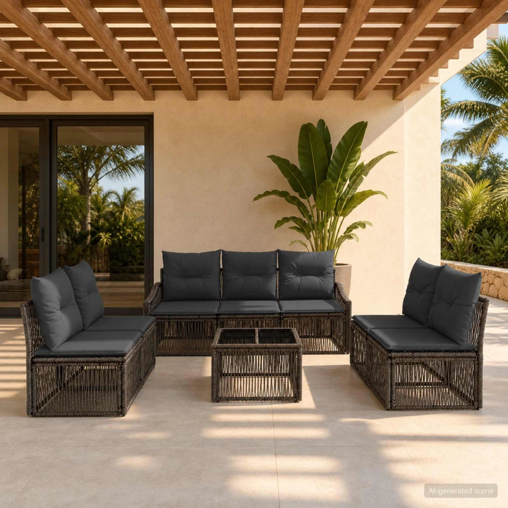 Set Divano da Giardino 8 pz Grigio polyrattan 3435977
