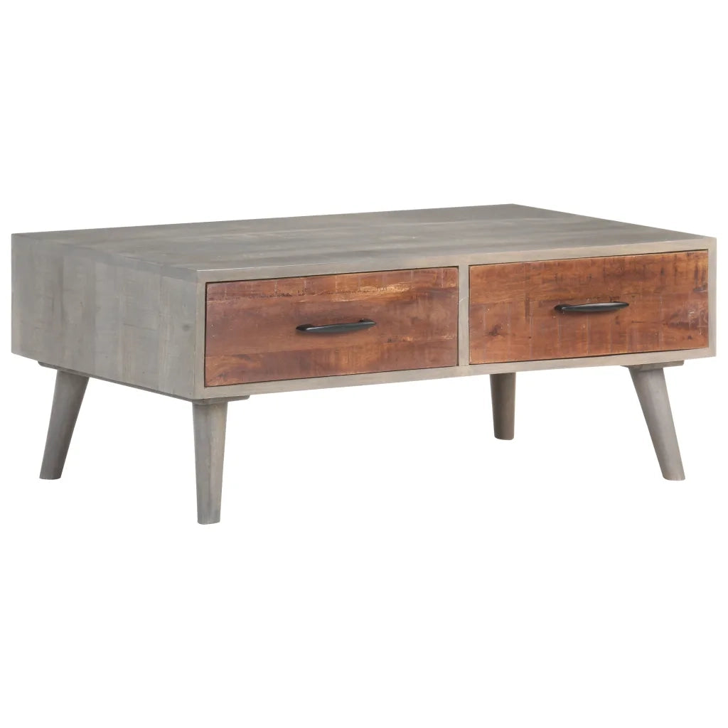 Tavolino da CaffÃ¨ Grigio 100x60x40 cm Massello di Mango Grezzo