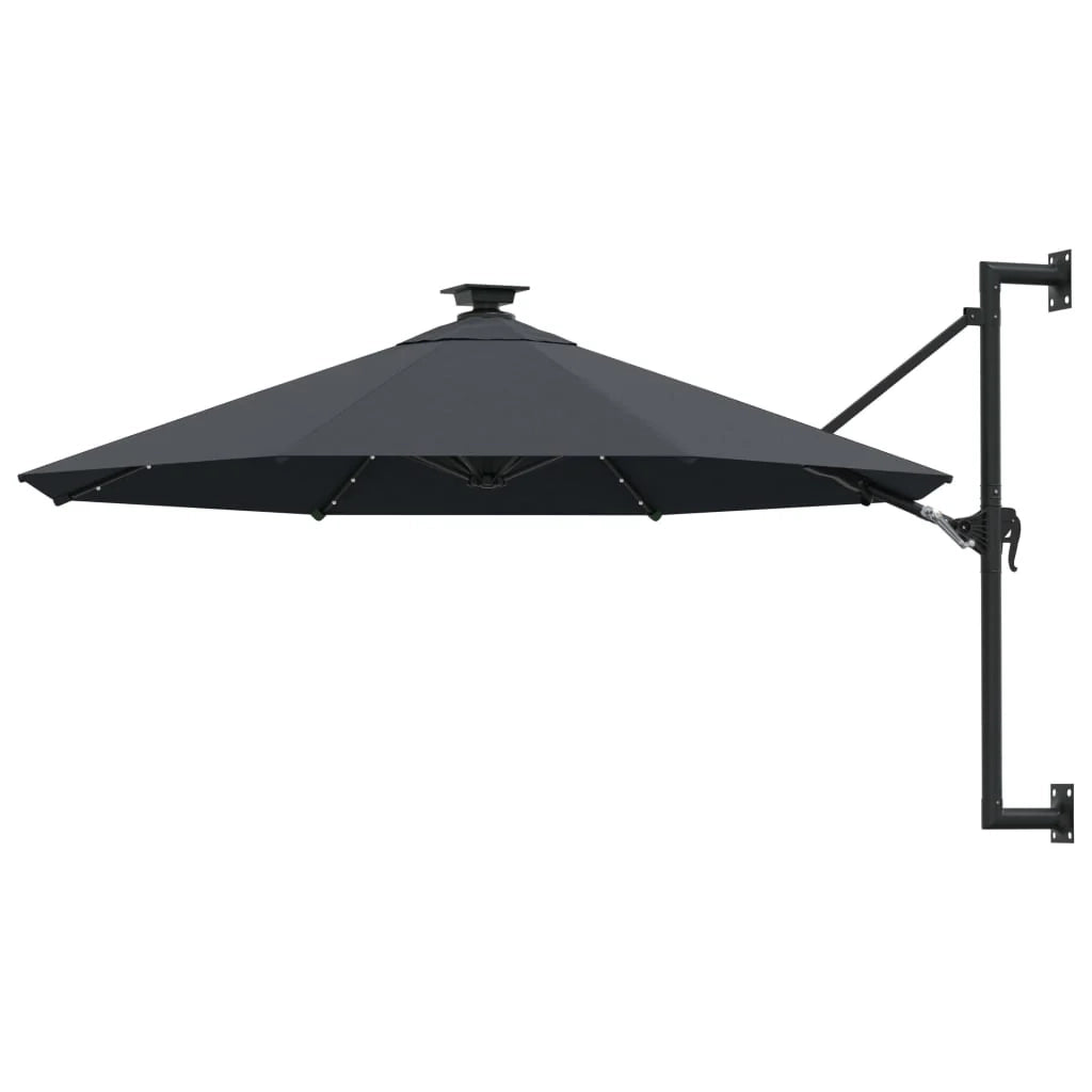 Ombrellone da parete con palo in metallo e illuminazione a LED 300 cm antracite 02_0008690