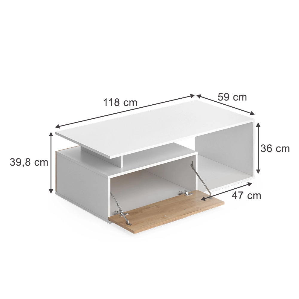 Vicco Tavolino da salotto Rovere bianco/dorato 118 x 59 cm
