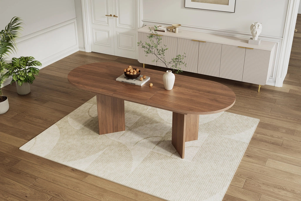 Tavolo da pranzo allungabile 120/160 × 80 cm in MDF color noce, per 4–8 persone, con angoli arrotondati