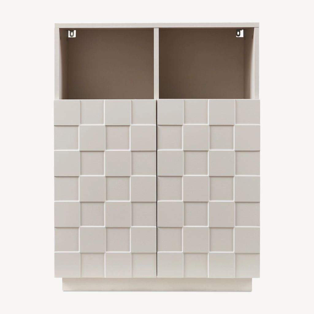 Armadio Comò Alto Bopibobro a 2 Ante Credenza con 2 Ripiani Aperti e 4 Vani Chiusi 86 x 64 x 36 cm - Beige [en.casa]