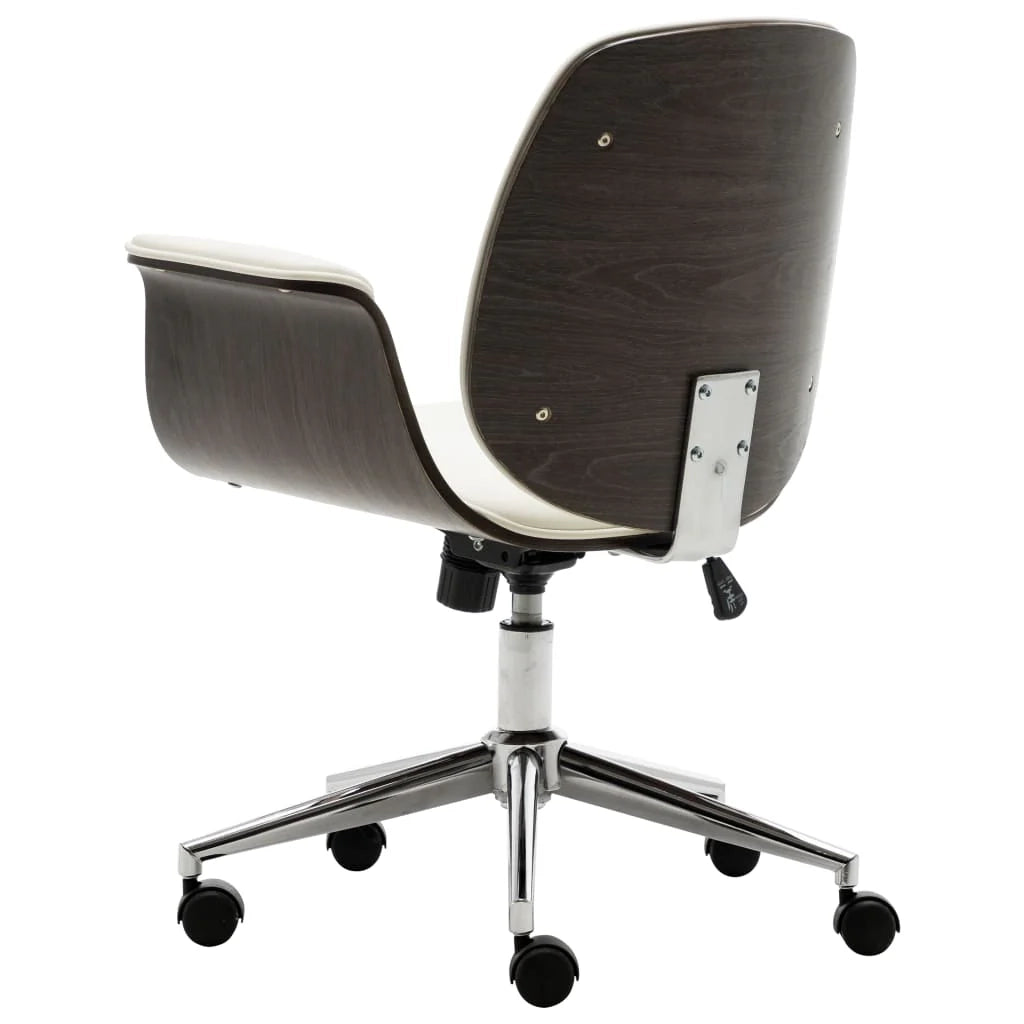 Sedia poltrona computer seduta da ufficio studio legno curvato e similpelle bianca 02_0023985